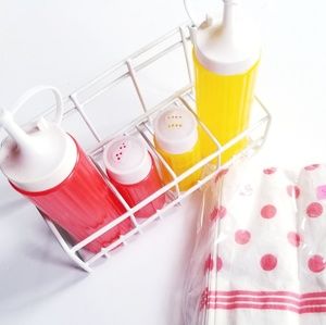 Vtg Condiment Ketchup Mustard Salt Pepper
